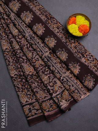 Beige & Coffee Brown Kalamkari Cotton Saree