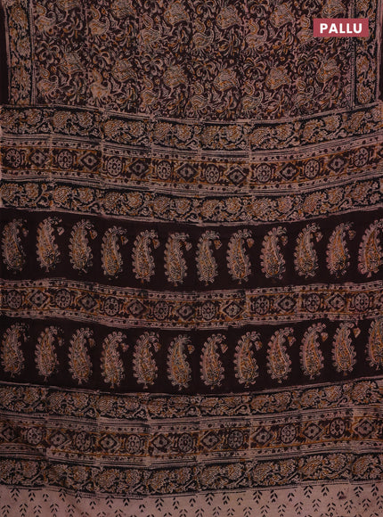 Beige & Coffee Brown Kalamkari Cotton Saree