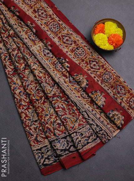 Maroon & Blue Kalamkari Cotton Saree