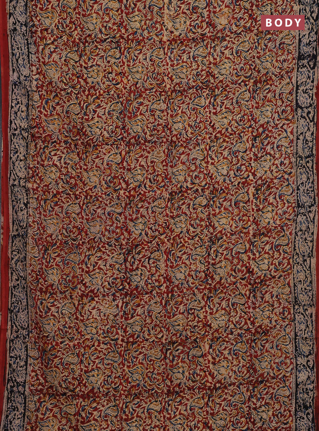 Maroon & Blue Kalamkari Cotton Saree