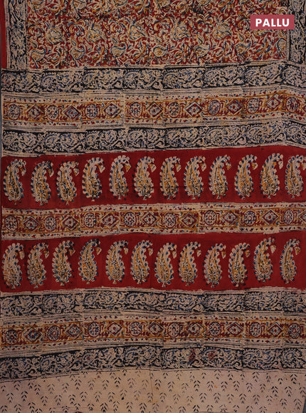 Maroon & Blue Kalamkari Cotton Saree