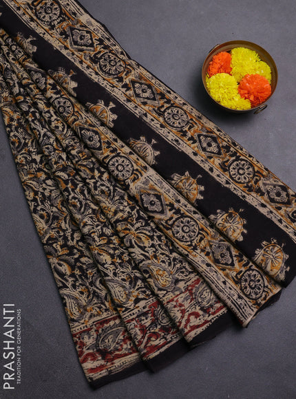 Beige & Maroon Kalamkari Cotton Saree