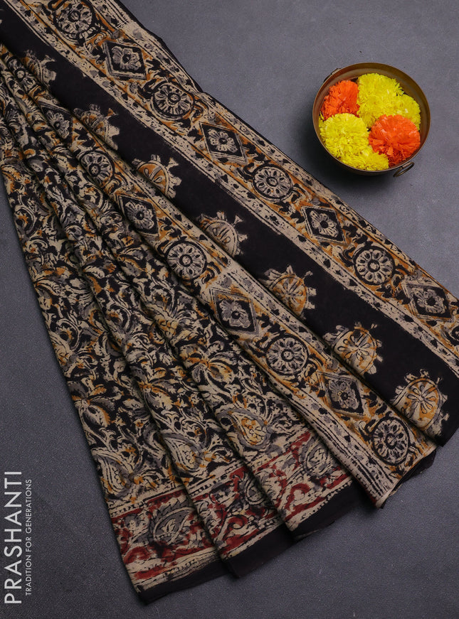 Beige & Maroon Kalamkari Cotton Saree