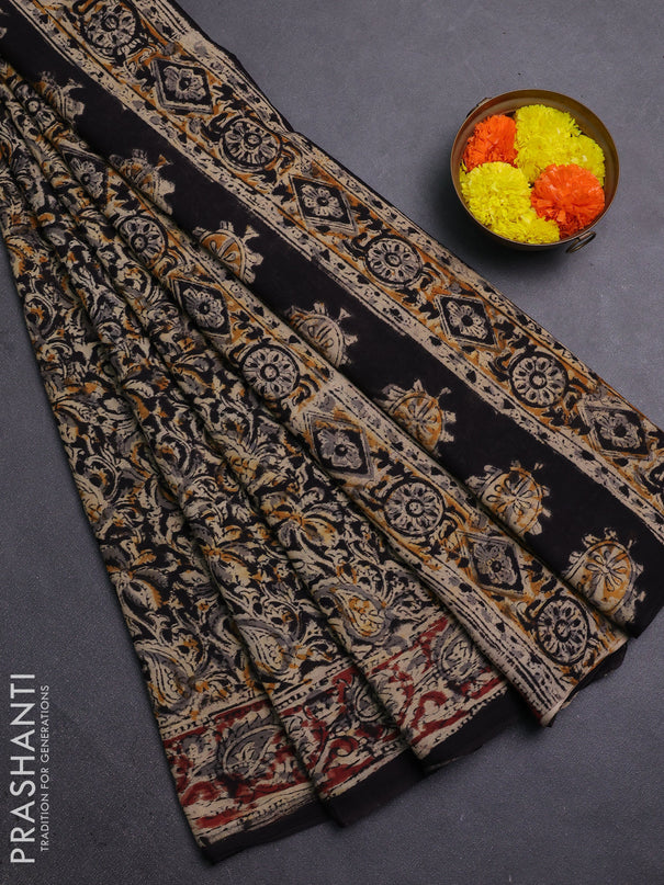 Beige & Maroon Kalamkari Cotton Saree