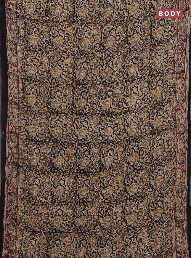 Beige & Maroon Kalamkari Cotton Saree