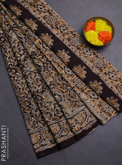 Beige & Coffee Brown Kalamkari Cotton Saree