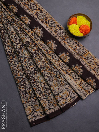 Beige & Coffee Brown Kalamkari Cotton Saree