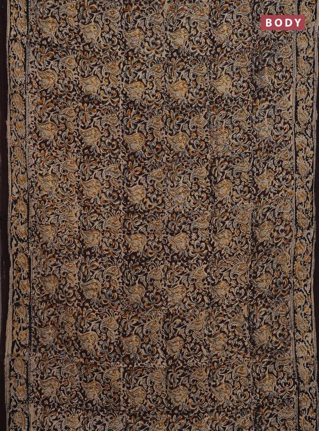Beige & Coffee Brown Kalamkari Cotton Saree