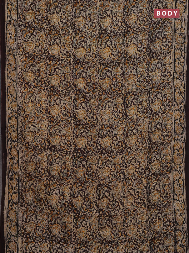 Beige & Coffee Brown Kalamkari Cotton Saree