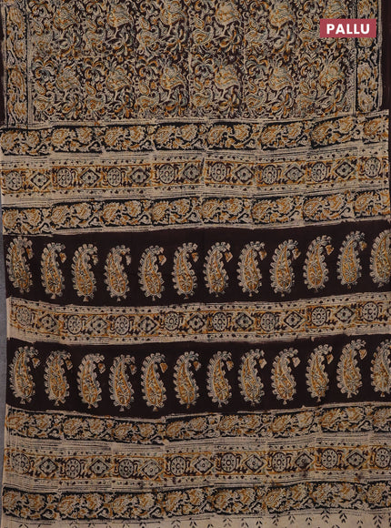Beige & Coffee Brown Kalamkari Cotton Saree