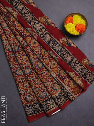 Beige & Maroon Kalamkari Cotton Saree
