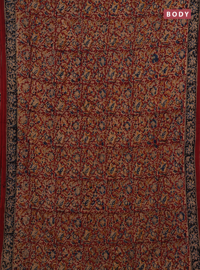 Beige & Maroon Kalamkari Cotton Saree