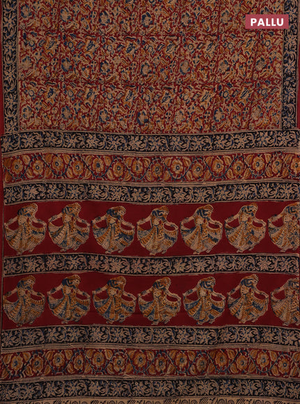 Beige & Maroon Kalamkari Cotton Saree