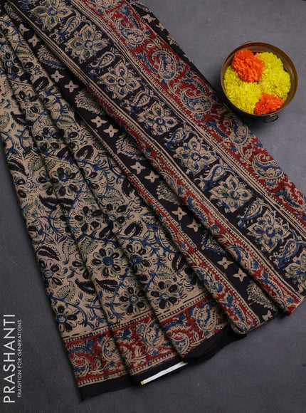 Beige & Maroon Kalamkari Cotton Saree