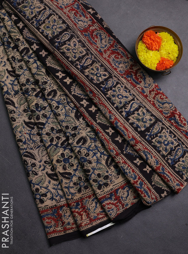 Beige & Maroon Kalamkari Cotton Saree