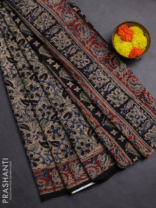 Beige & Maroon Kalamkari Cotton Saree