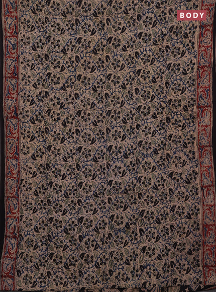 Beige & Maroon Kalamkari Cotton Saree