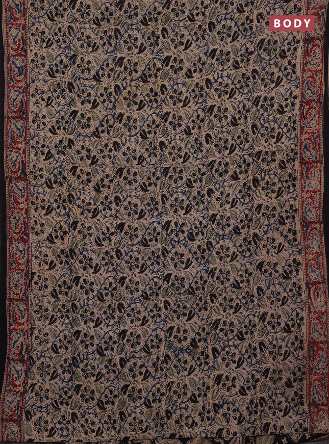 Beige & Maroon Kalamkari Cotton Saree