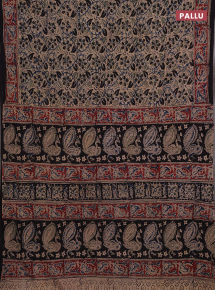 Beige & Maroon Kalamkari Cotton Saree