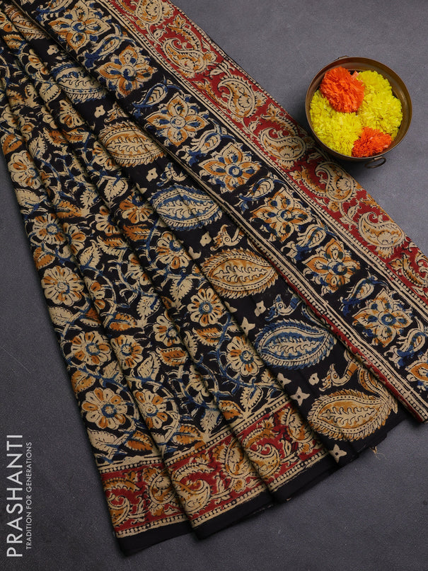 Black & Maroon Kalamkari Cotton Saree