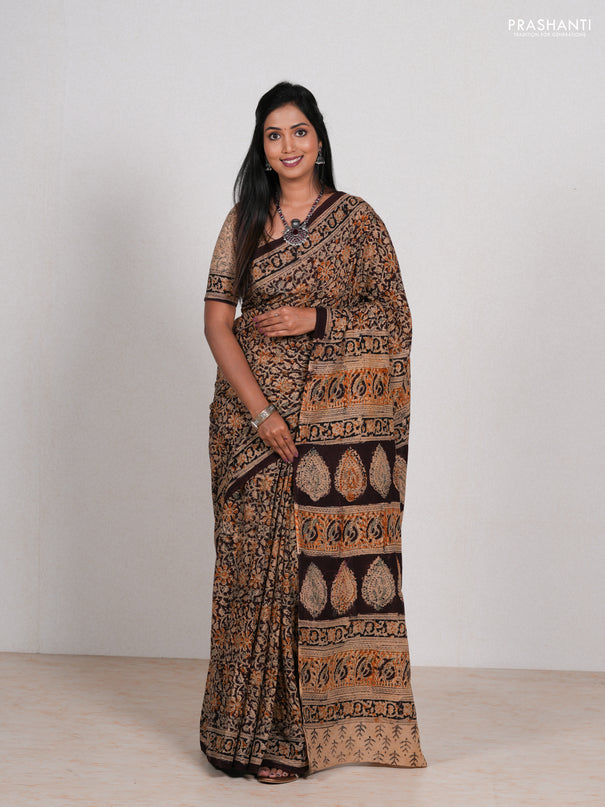 Coffee Brown & Black Kalamkari Cotton Saree