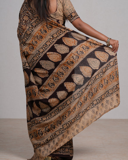 Coffee Brown & Black Kalamkari Cotton Saree
