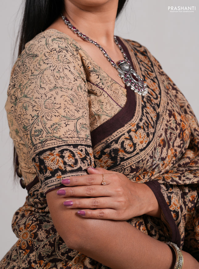 Coffee Brown & Black Kalamkari Cotton Saree