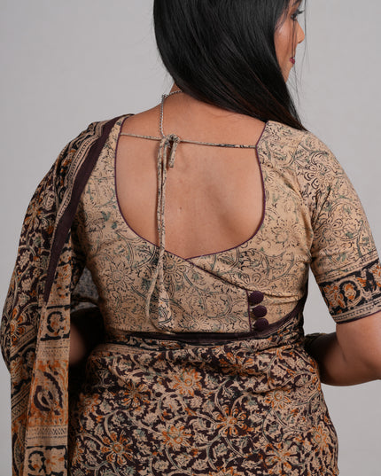 Coffee Brown & Black Kalamkari Cotton Saree