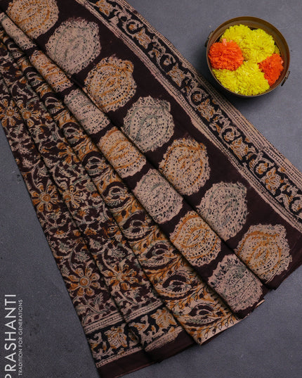 Coffee Brown & Black Kalamkari Cotton Saree