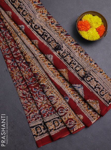 Maroon & Black Kalamkari Cotton Saree