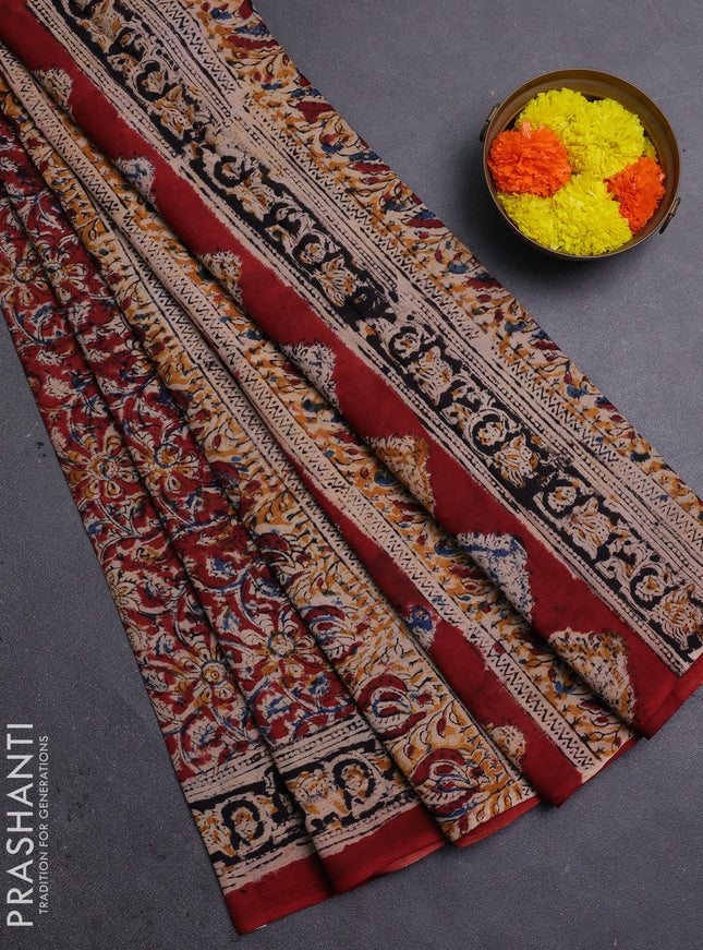 Maroon & Black Kalamkari Cotton Saree