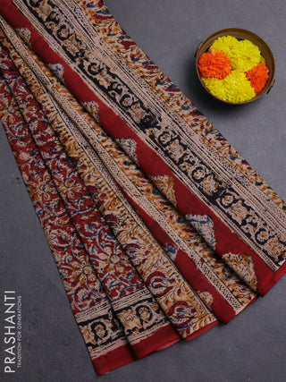 Maroon & Black Kalamkari Cotton Saree
