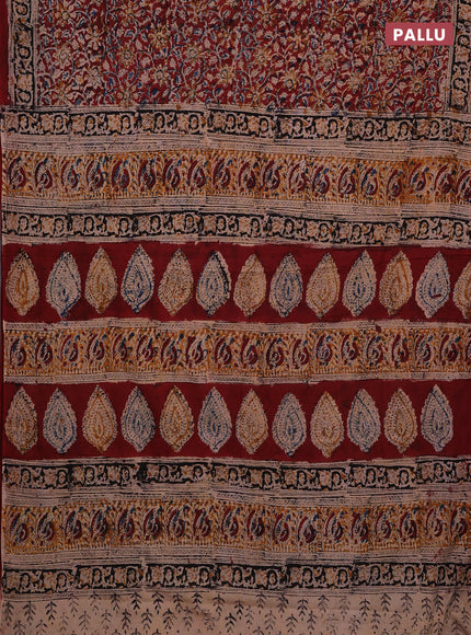 Maroon & Black Kalamkari Cotton Saree