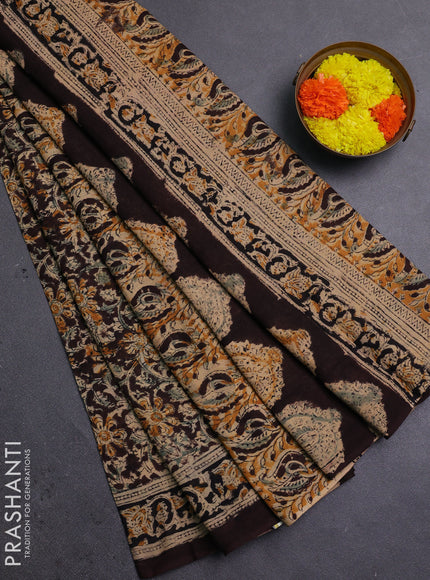 Coffee Brown & Black Kalamkari Cotton Saree