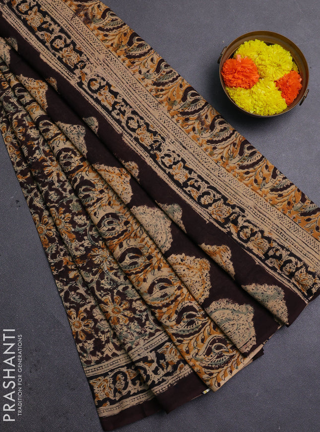 Coffee Brown & Black Kalamkari Cotton Saree