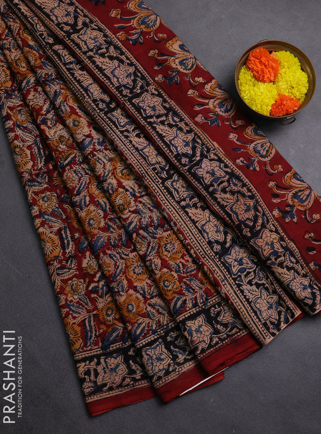 Beige & Maroon Kalamkari Cotton Saree