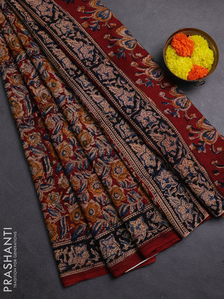 Beige & Maroon Kalamkari Cotton Saree