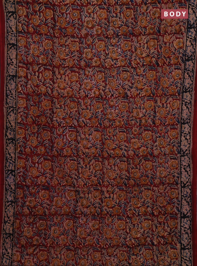 Beige & Maroon Kalamkari Cotton Saree