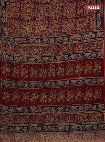 Beige & Maroon Kalamkari Cotton Saree