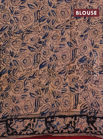 Beige & Maroon Kalamkari Cotton Saree