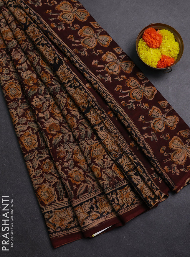 Coffee Brown & Black Kalamkari Cotton Saree