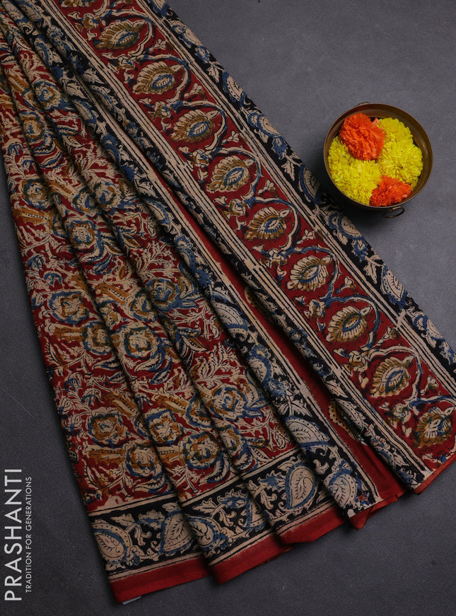 Beige & Maroon Kalamkari Cotton Saree