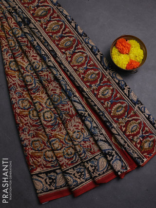 Beige & Maroon Kalamkari Cotton Saree