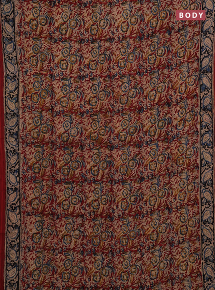 Beige & Maroon Kalamkari Cotton Saree