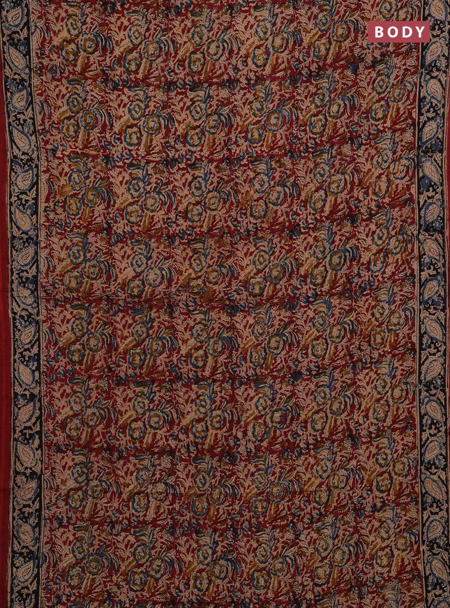 Beige & Maroon Kalamkari Cotton Saree