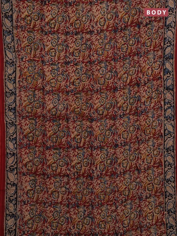 Beige & Maroon Kalamkari Cotton Saree
