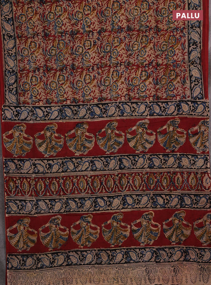 Beige & Maroon Kalamkari Cotton Saree