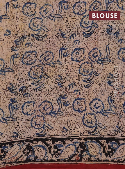 Beige & Maroon Kalamkari Cotton Saree