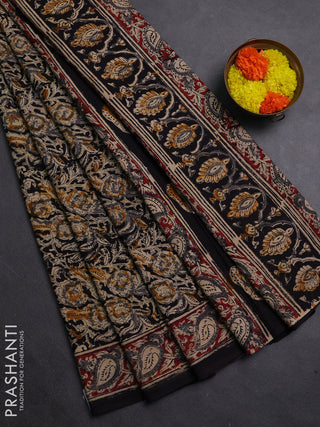 Black & Maroon Kalamkari Cotton Saree