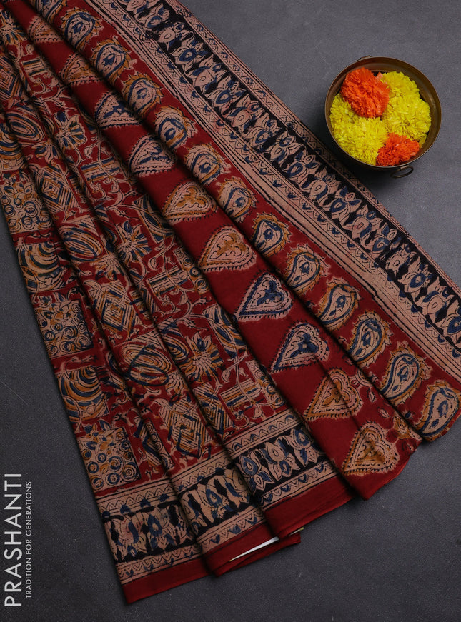 Beige & Maroon Kalamkari Cotton Saree